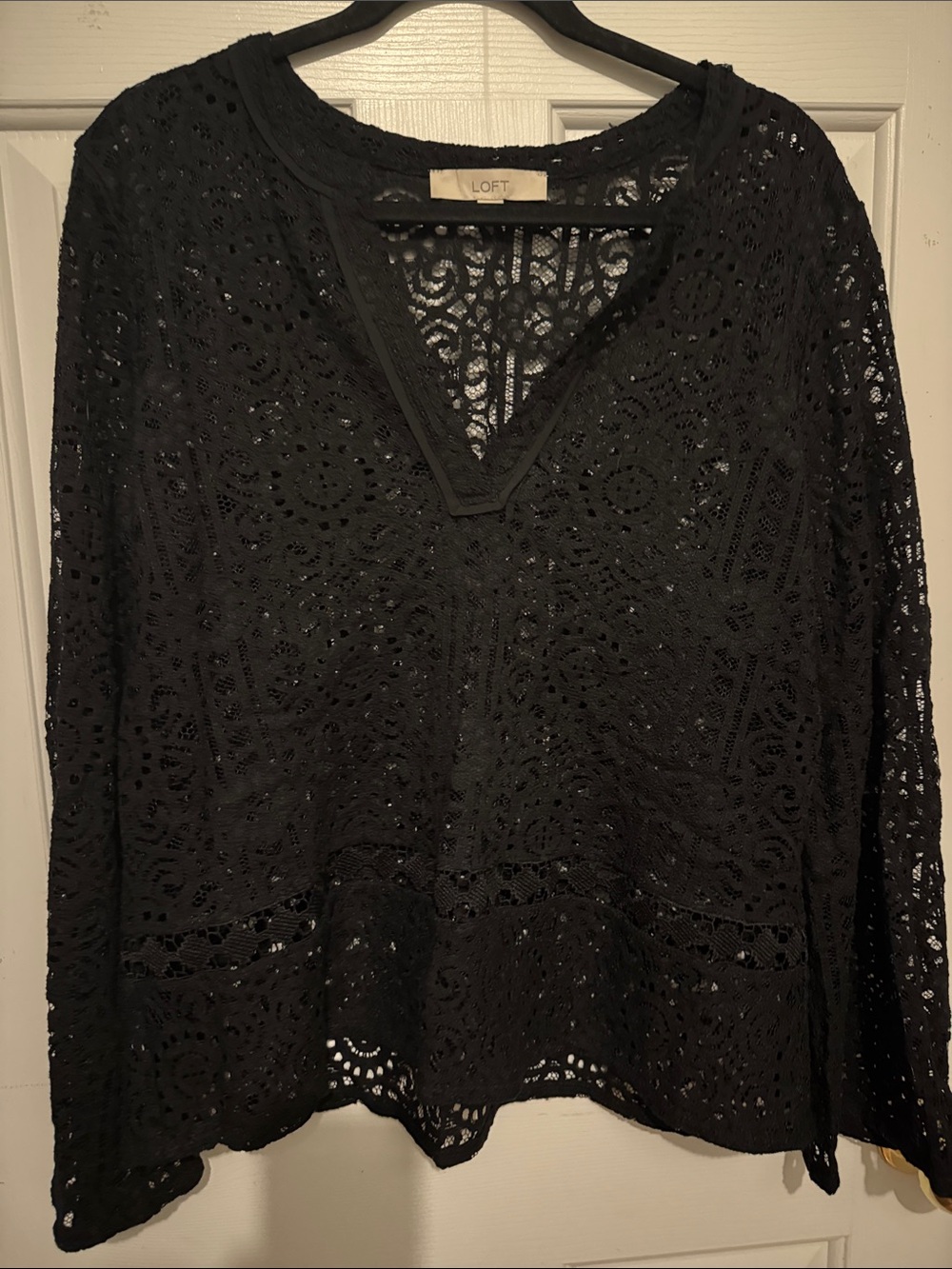 LOFT Black Crochet Lace V-Neck Tunic